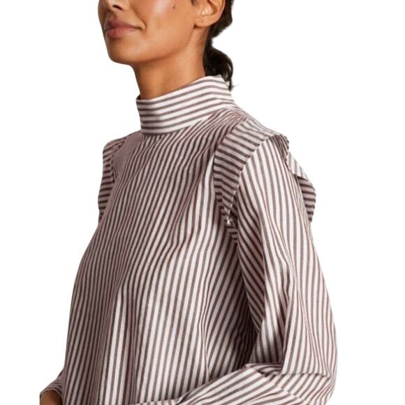 NWT EVERLANE Striped Wing Shoulder Bishop Sleeve Stand Collar Top - Picture 3 of 6